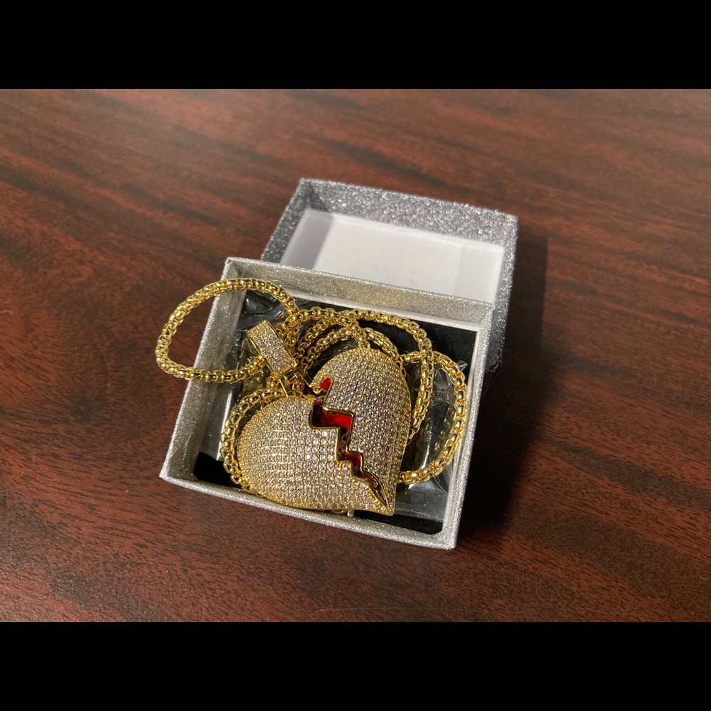 Gold Plated Broken Heart Pendant Necklace